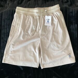 Men's Cream Mesh Athletic Shorts with Drawstring Waist